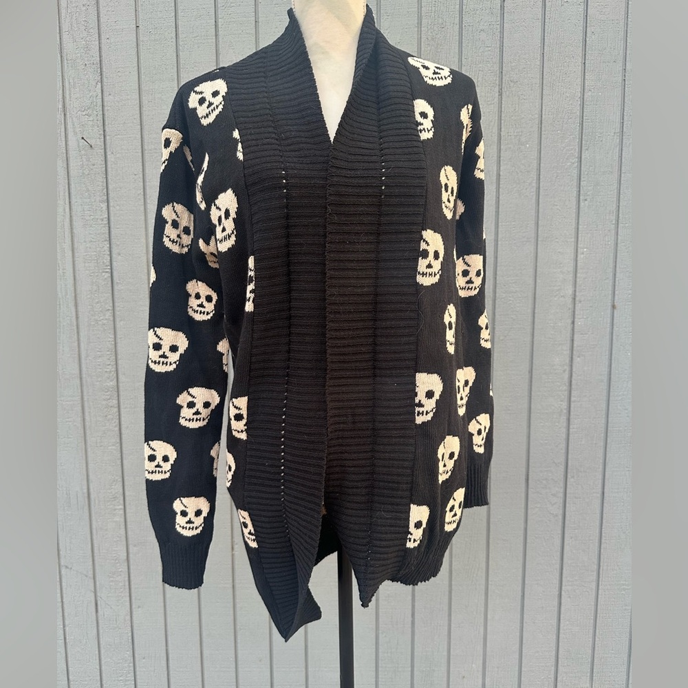 Halloween Knit Cardigan with Smiling Skulls 👻